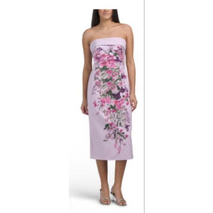 Women's RENE BY RENE RUIZ Strapless Floral Tea-Length Dress Pink Multi
